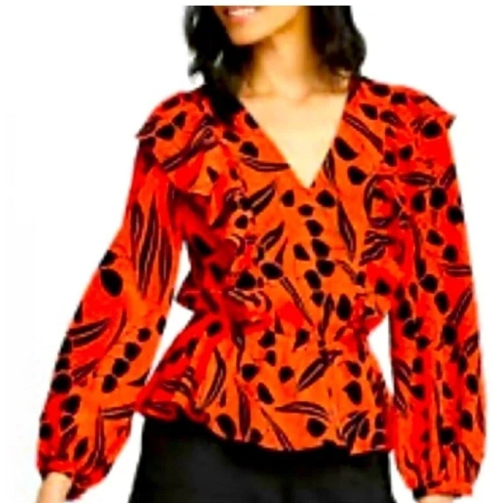 Who What Wear ruffle floral top in orange and black Size Medium